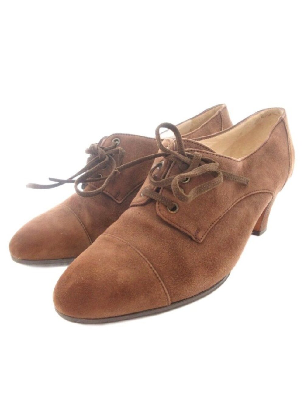 Chanel CC Logo Lace-up Heels Pumps Suede Shoes Booties Brown Stitch
